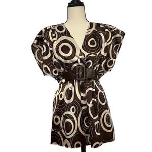 Vintage Anxiety Top w/ Faux Belt, Brown & Tan, Size: Large